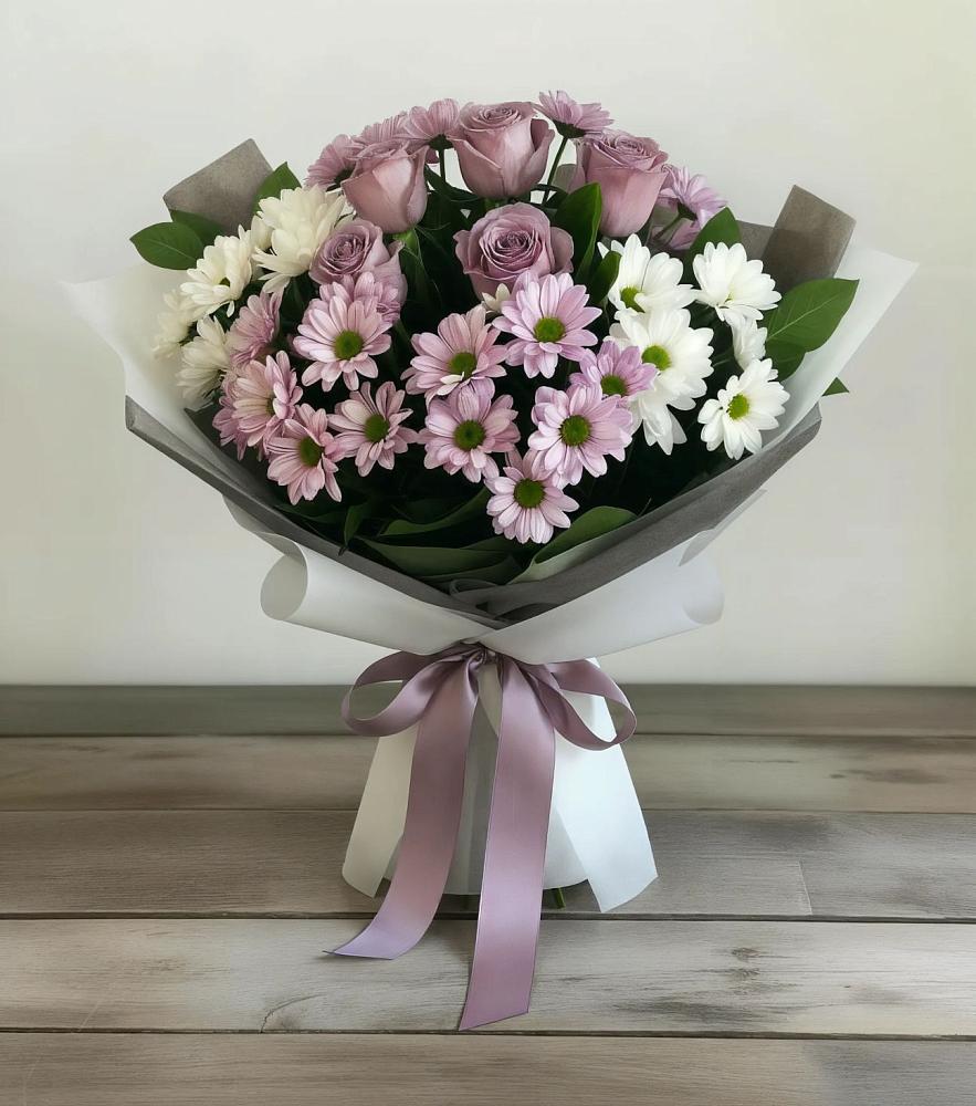 Букет цветов из: Хризантемы и Розы в Харланиху-2