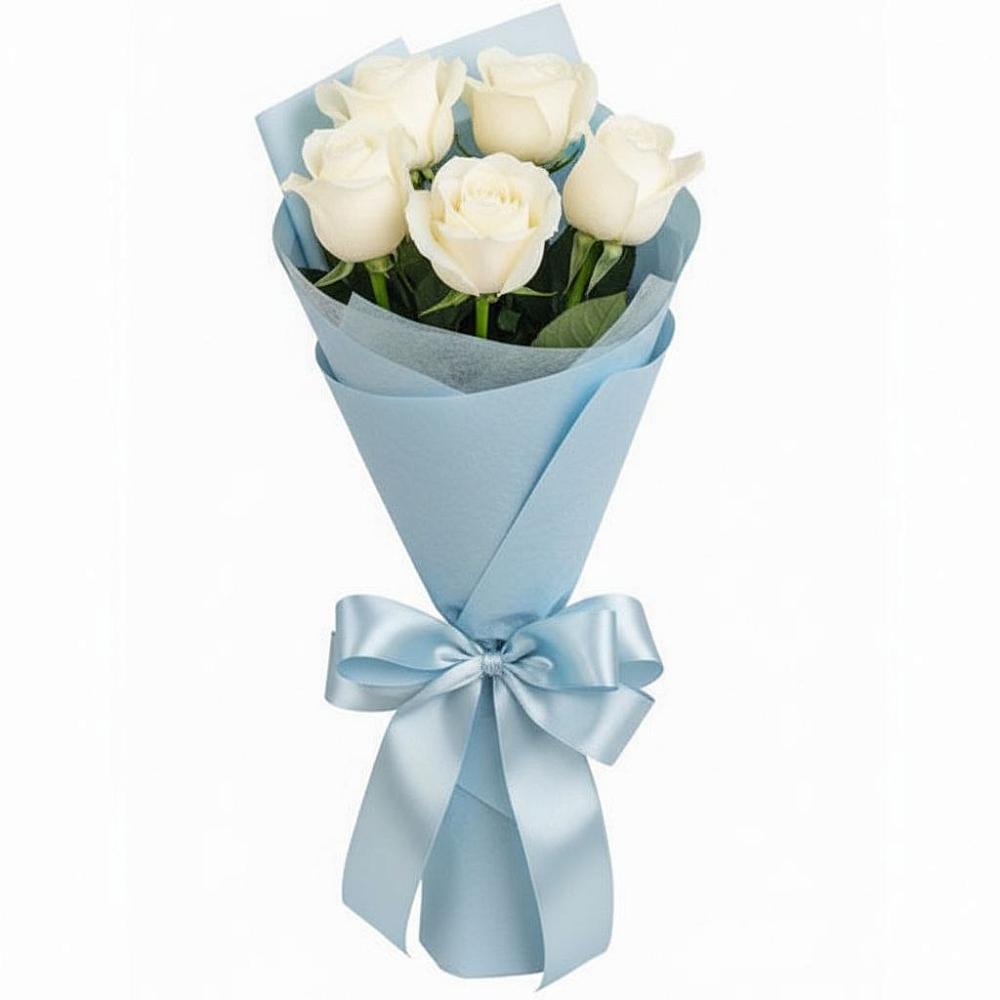 Букет 5 Белых роз Проуд в Харланиху-2