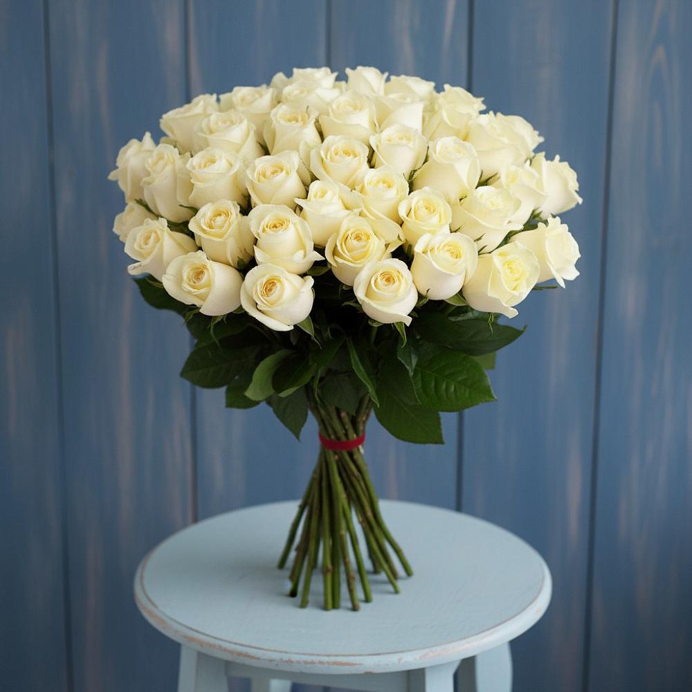 Букет 51 Белая роза Эдлесс Лав в Харланиху-2