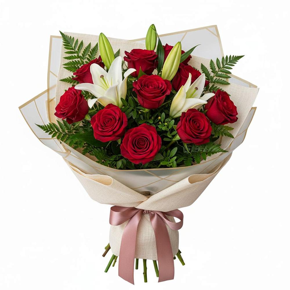 Букет цветов из: Лилии и Розы в Харланиху-2