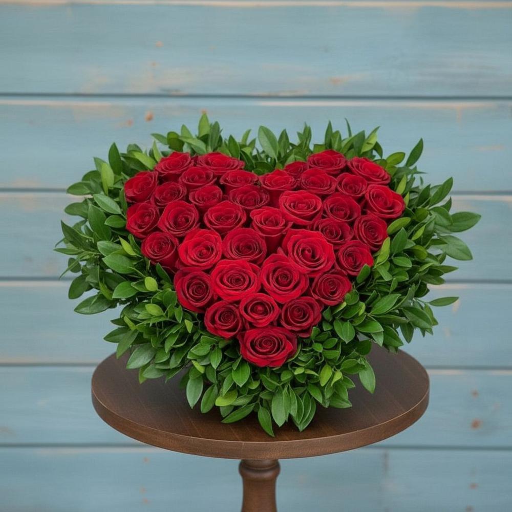 Цветочная композиция из Розы в виде сердца в Харланиху-2