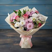 Букет цветов из:  Хризантемы, Альстромерии и Розы в Харланиху-2