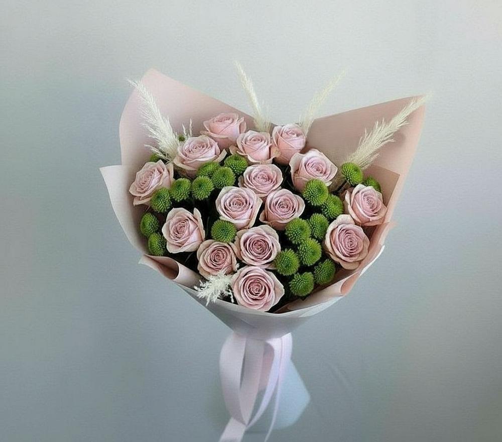 Букет цветов из: Розы и Хризантемы в Харланиху-2