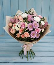 Букет цветов из:  Хризантемы, Розы и Альстромерии #REPLACE_PRED# Харланиху-2